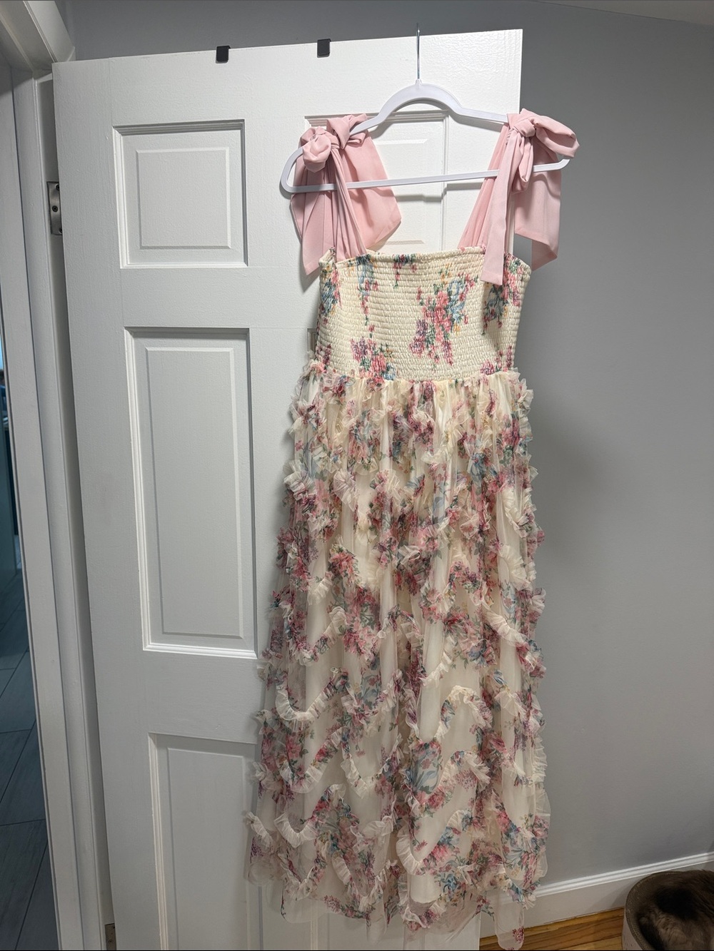 PinkBlush Floral Smocked Dress with Pink shoulder ties